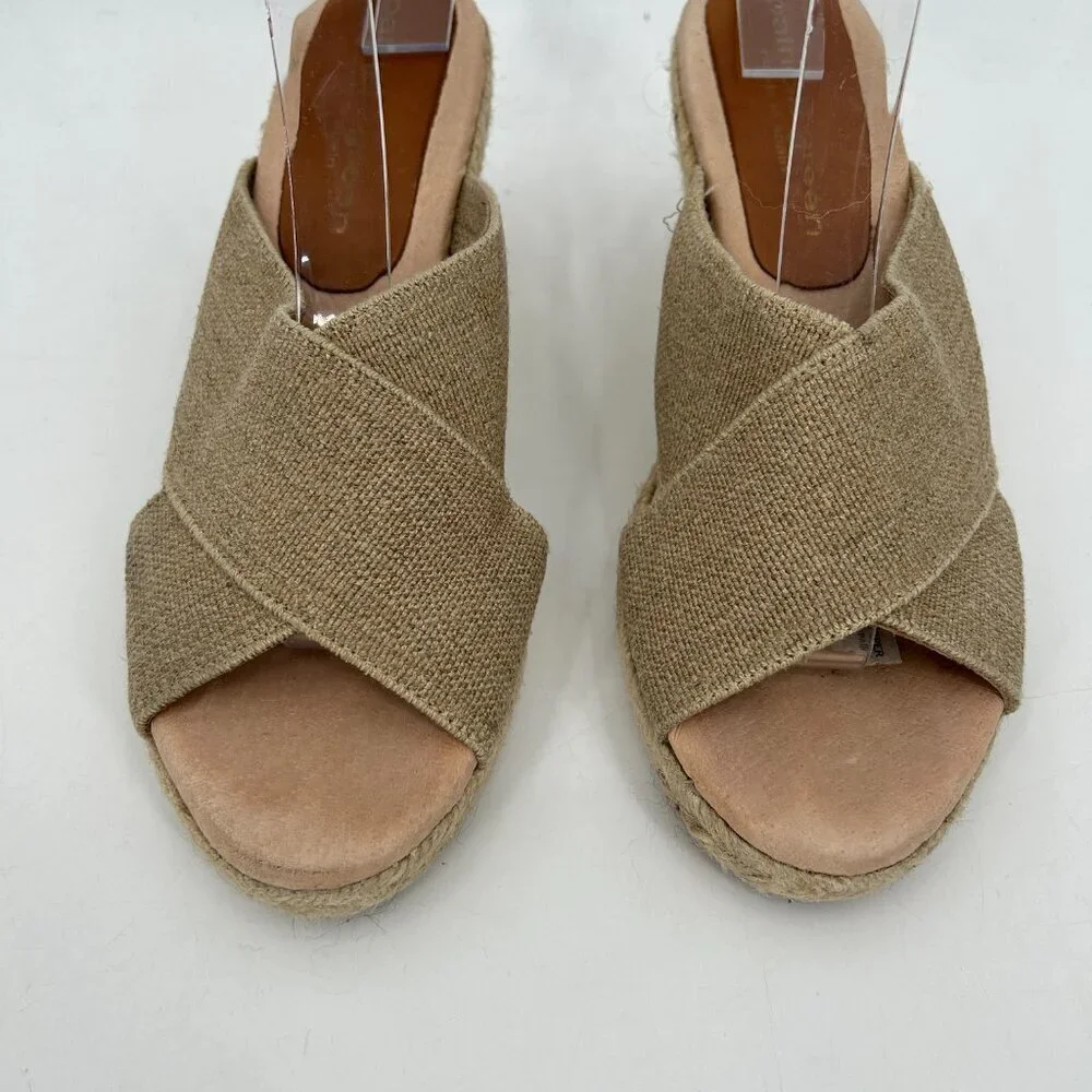 PATRICIA GREEN Tan Nude Canvas Open Toed Espadrille Wedges Shoes Size 6